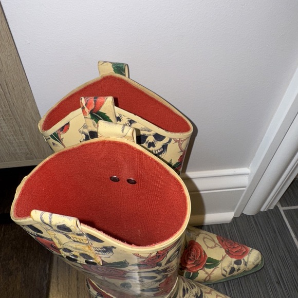 Nomad Womens 9 Rain Boots Skull Skeleton Rose Snip Toe Cowboy‎ Western EUC $128 - Picture 2 of 8